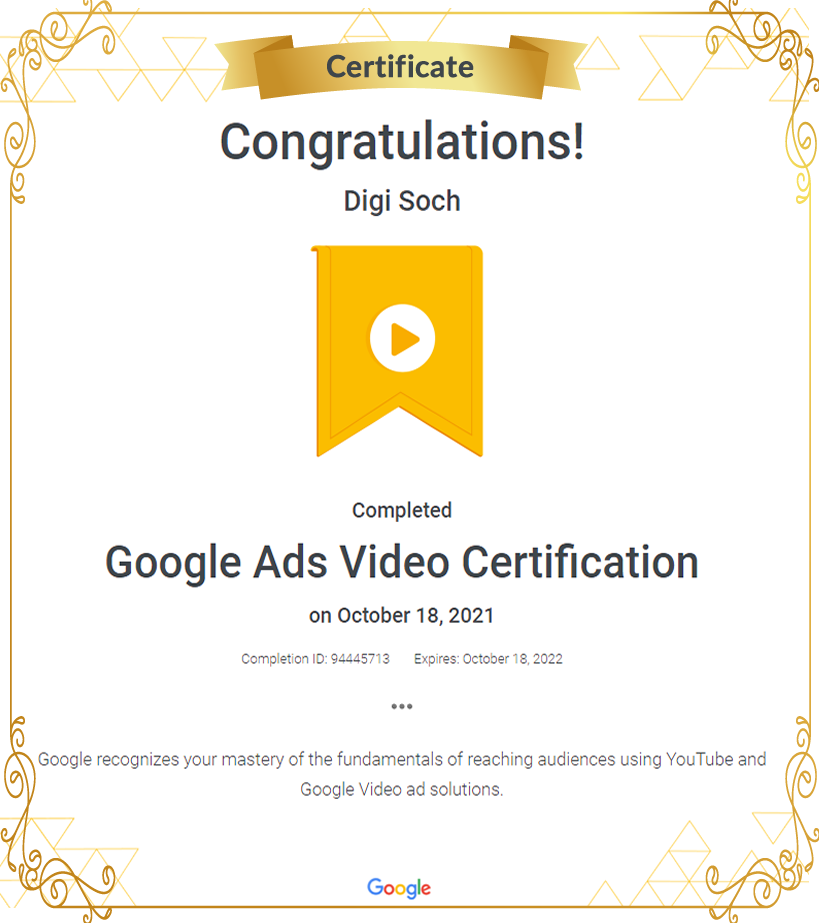 Google Ads Video Certificate